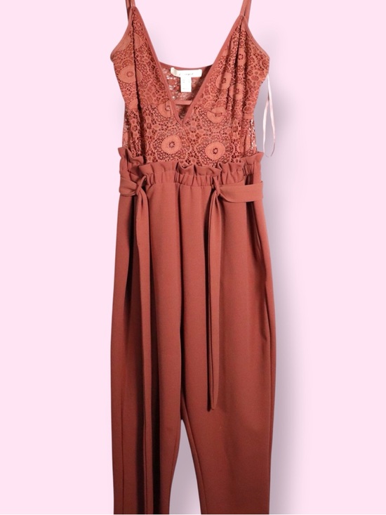 Revamped Pants - ReVamped Rust Lace Jumpsuit Women’s Small Wide Leg Belted Romper